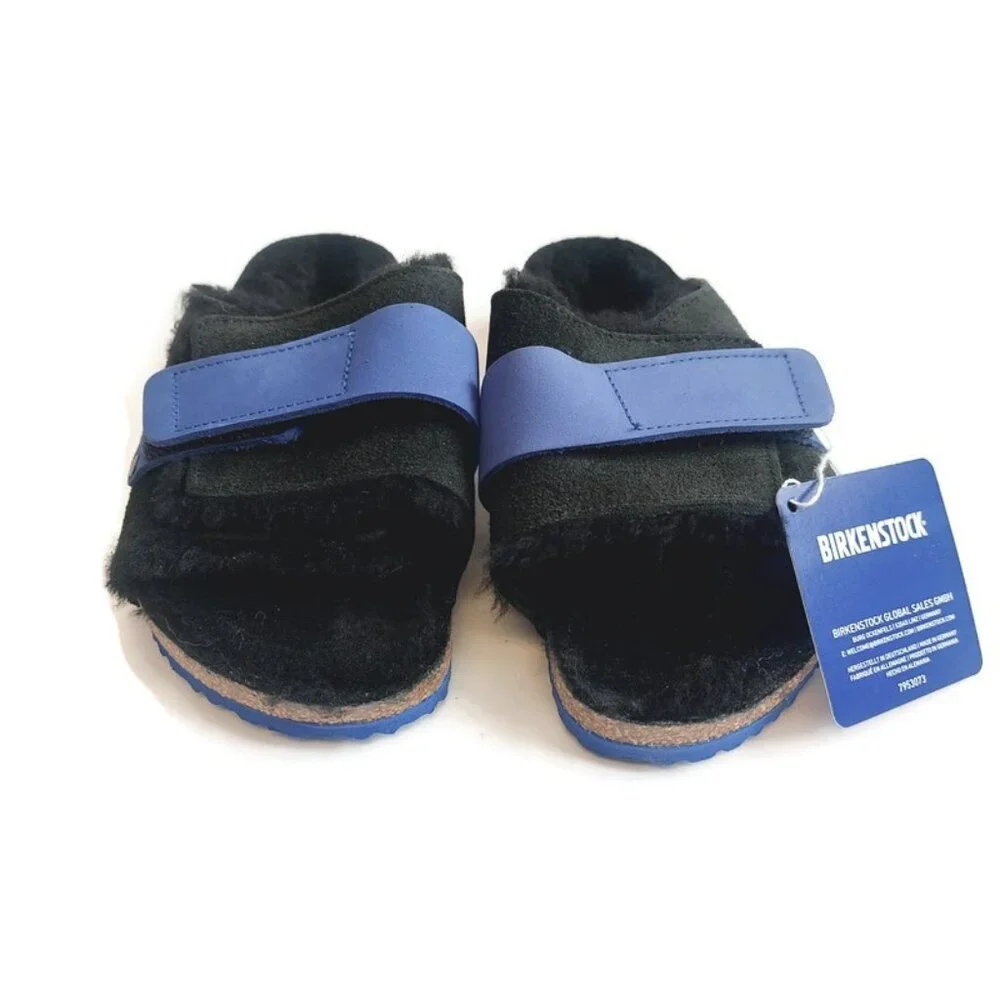 Birkenstock Size 3 Kyoto Teddy Kids Suede Sandals Shearling Lined EU 34 Black